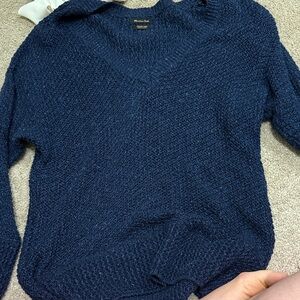 Massimo Dutti Deep Blue V-Neck Sweater